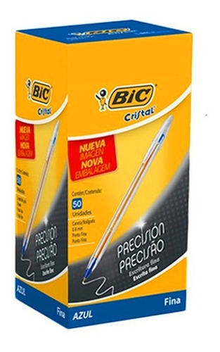 Lápiz Pasta Azul Bic Punta Fina Cristal Precision 50 Unid