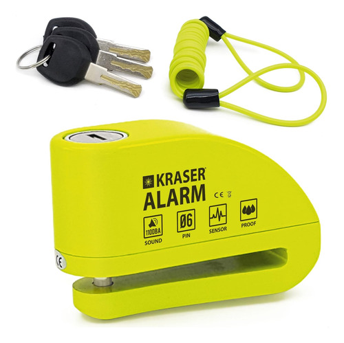 Kraser Kr6y Candado Disco Alarma 110db Pinza Antirrobo Moto