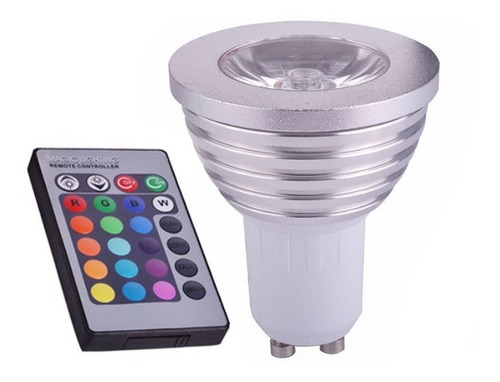 Lámpara Gu10 Led Rgb 16 Colores Dimmer C/ Control Remoto 3w