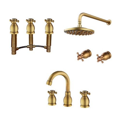 Set De Griferia Para Baño Latón Bronce Macizo Antiguo