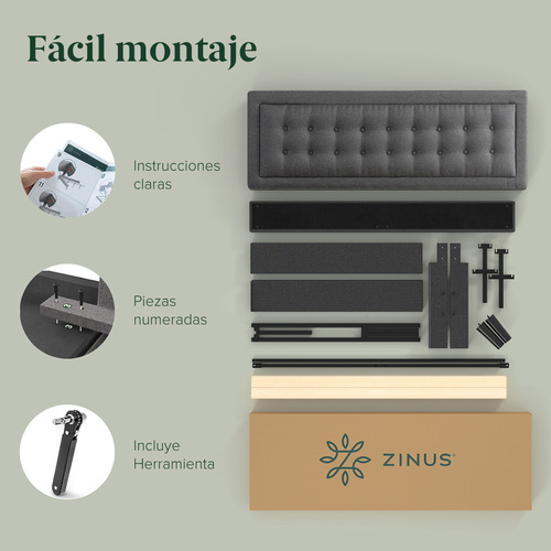 Zinus Dachelle Base De Cama Matrimonial Con Cabecera Y Tapiz