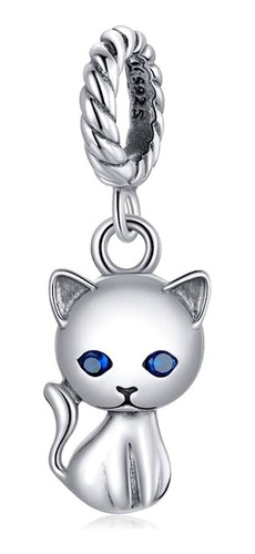 Charm Dije Plata 925 Gatito Ojos Azules / Todojoyas