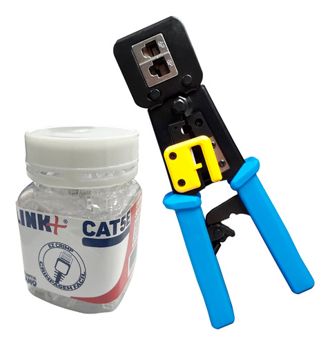 100 Rj45 Ez Crimp Passagem Pote + 1 Alicate Crimp Ez Crimp