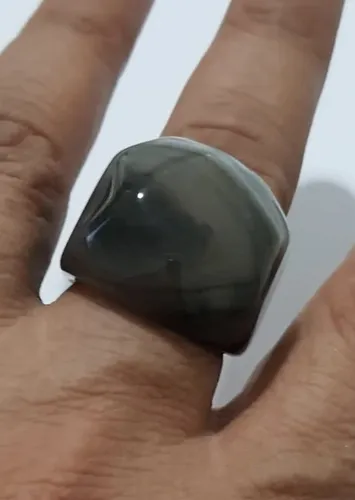 Anillo En Piedra Agata Gris Botswana Facetado Talle 19