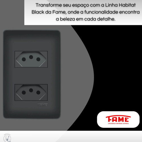 Conjunto 2 Tomadas 20 Amperes Tripolar 4x2 Preto Fosco Fame