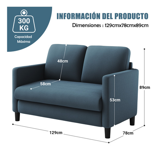 Sofá Pequeño Sala Sillón Minimalista Tapizado Con 2 Personas