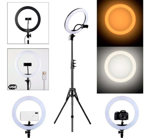 Ring Light Led Circular Completo Iluminador Portátil 26cm Com Tripé 1,6m