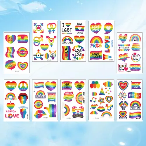 Pegatinas De Tatuaje De Bandera Gay, 10 Unidades