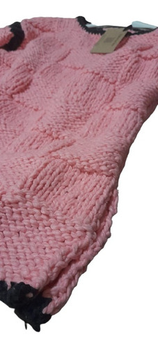 Sweater Dama Tejido A Mano A Cuadros Rosa Y Negro (tlc80)