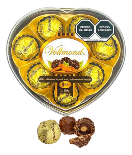 Chocolate Corazon Con Mani Cacao 3 Caja C/u 8 Pz Vollmond