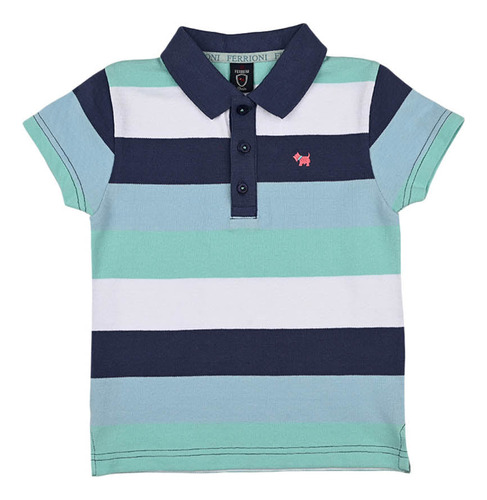 Playera Polo Aqua Para Bebé Ferrioni Manga Corta A Rayas