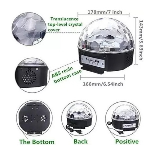 Bola Mágica De Luz Led Reproductor Mp3 Bluetooth Negro/celeste