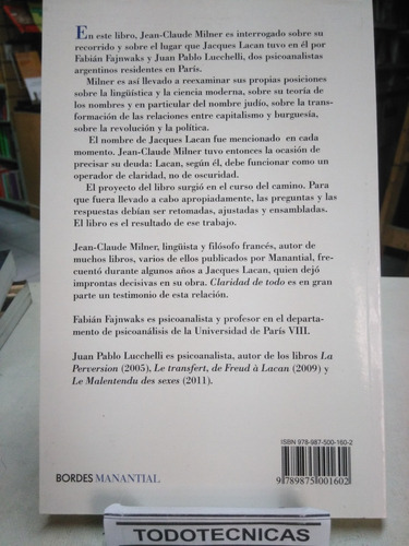 Imagen 3 de 4 de Claridad De Todo De Lacan A Marx ... Milner -mn-