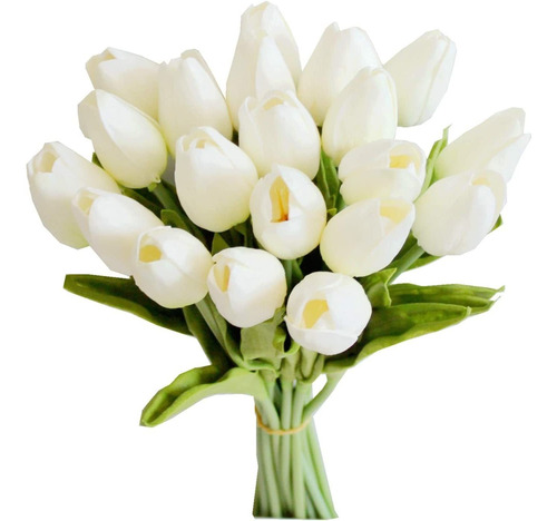 Flores Artificiales 20 Tulipanes Hogar Fiesta Deco - White 1