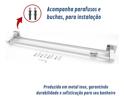 Porta Toalha Duplo De Parede Para Banheiro Cromado Inox