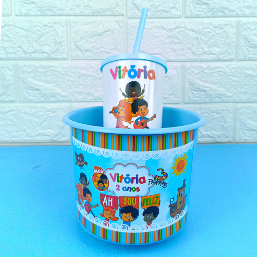 20 Kits Balde 1,5 Lts + 20 Copos 3 Palavrinhas
