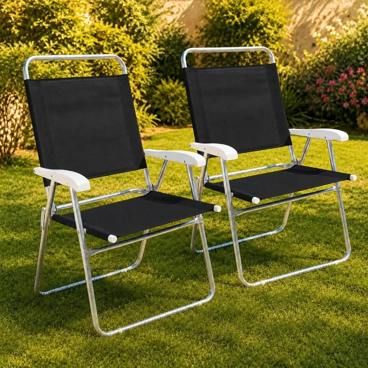 Silla Alta Aluminio Set X2 Playa Reforzada Master Plus Mor Color Negro