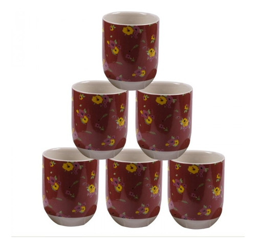 Set X 6 Taza Té Tacita Cuenco 150cc Cerámica Deco Rojo Flore