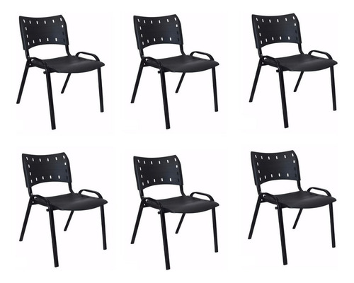 Lorenttistore Kit Com 6 Cadeira Secretária Fixa Empilhavel Preta