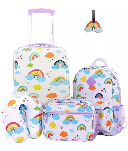 Imagen 1 de 1 de Mochila Maleta Con Ruedas Para Niñas De 5 Piezas