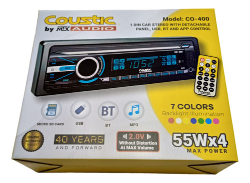 Estereo Un Din Coustic 7 Colores Co-400.