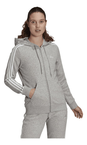 Chamarra adidas Essentials 3 Stripes French Terry Mujer Gris