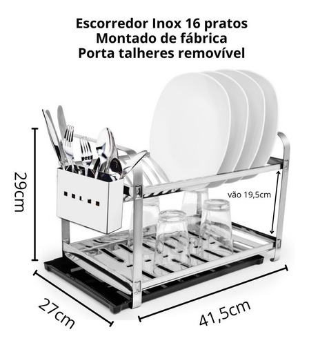 Imagem 2 de 7 de Escorredor De Louças Modelo Em Aço Inox- Envio Imediato