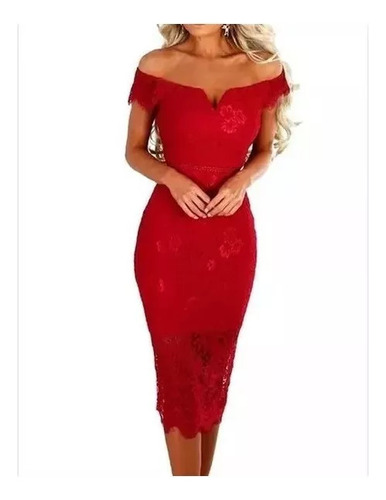 Vestido De Mujer Elegante Con Cuello En V Y Encaje Ajustado