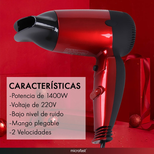Imagen 2 de 9 de Mini Secador De Pelo 1400w Mango Plegable 220v 2 Velocidades