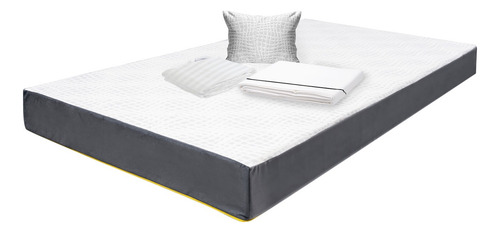 Colchón Individual 10 Cm + Sábanas, Protector Y Almohada Blanco Con Gris