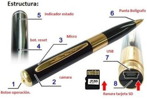 Boligrafo Lapicero Espia Camara Hd Video Oculta Usb Micro Sd