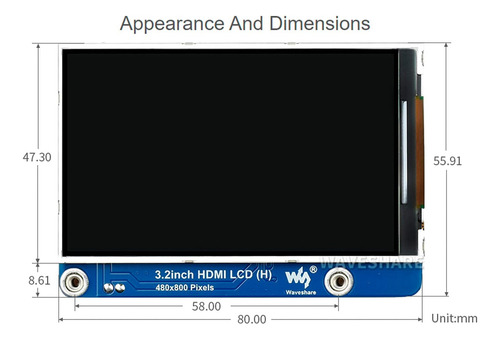 Pantalla Lcd Ips Waveshare De 3.2 Pulgadas (h) Para Raspberr
