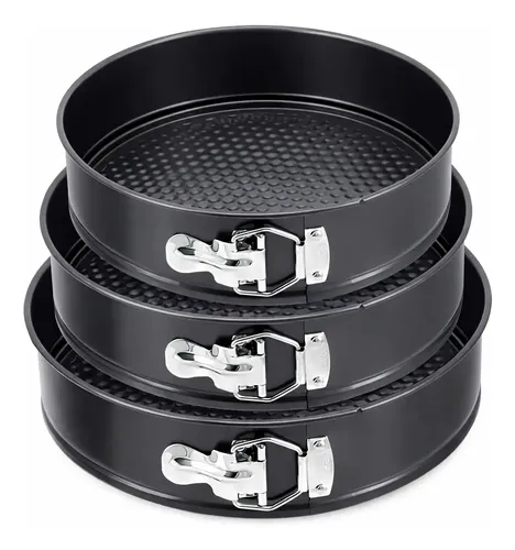 Kit 3 Formas De Bolo Torta Pudim Cheesecake 24cm 26cm 28cm Antiaderente Com Fundo Removível Com Trava Desmontável Durável Confeitaria Aniversário Festa Cor Preto Sayonara