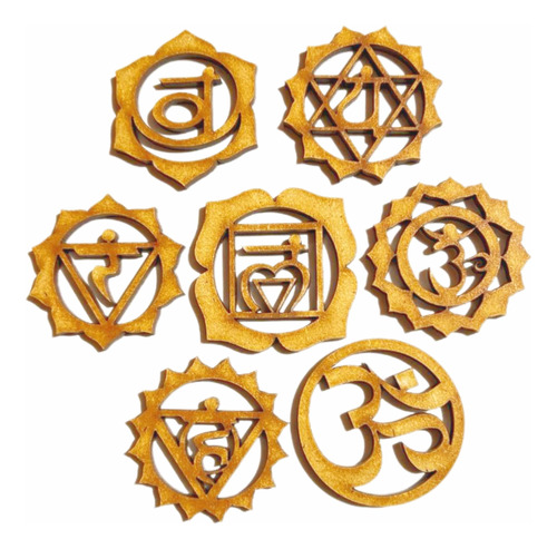 Set 7 Chakras Mándalas Colgante Decorativo 4cm  Mdf