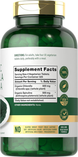 Clorela Espirulina Orgánica Con 1300 Tabletas Hecho En Usa