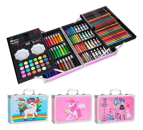 Mega Set De Arte Maleta Aluminio Kit Dibujo 145 Pzs Niñas