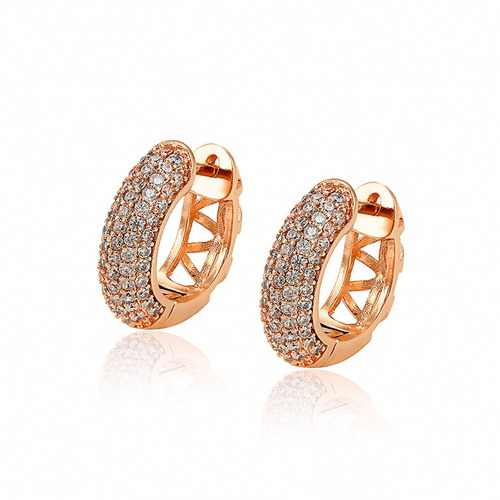 Finas Arracadas Oro Rosa 14k Lam Con Brillantes Swarovski