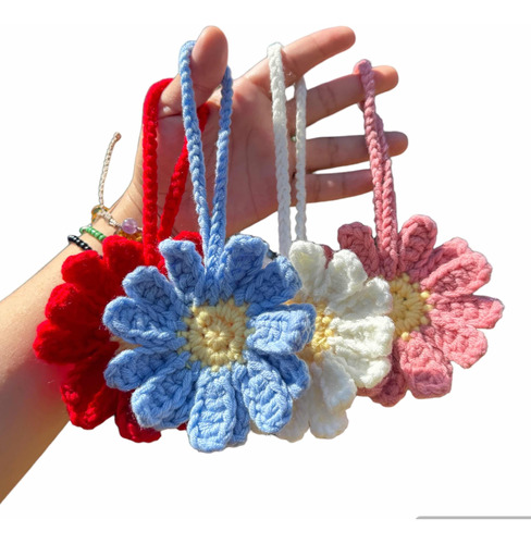 Llaveros Colgantes Flor Margarita A Crochet (4 Piezas)