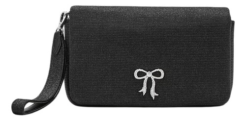 Phone Wristlet Billetera/cartera Con Muñequera Secret Color Black Sparkle Diseño De La Tela Liso