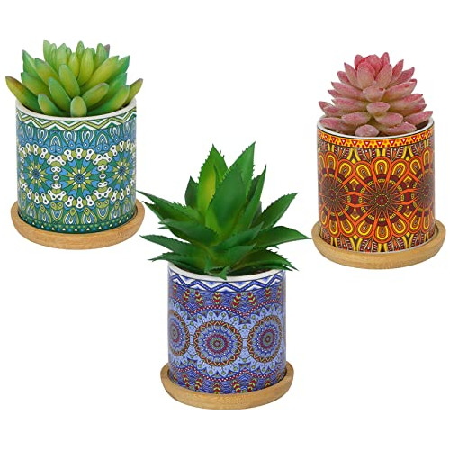 Conjunto De 3 Macetas De Plantas Suculentas De Estilo M...