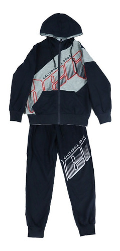 Conjunto Poleron Cierre Capucha+ Pantalon  Para Niño Kx-84 3 Colores Negro/ Azul/ Gris 