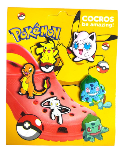 Pack X5 Pin Pines Pokemon Pikachu Para Croc Gomones Premium