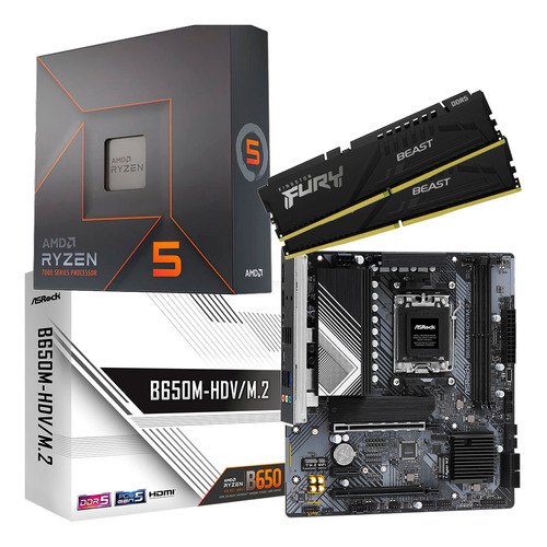 Kit Amd Ryzen5 9600x + Asrock B650m-hdv M2 + 16 Gb Ddr5 Preto