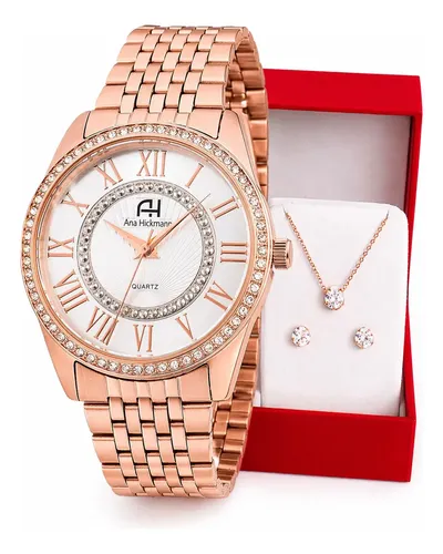 Relógio Ana Hickmann AH29034Z Feminino Aço Inox Rosé Analógico