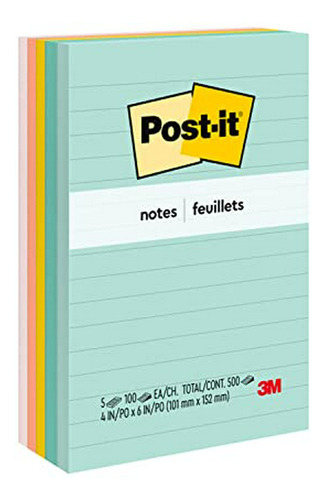 Notas Adhesivas Post-it, 4x6 In, 5 Pads