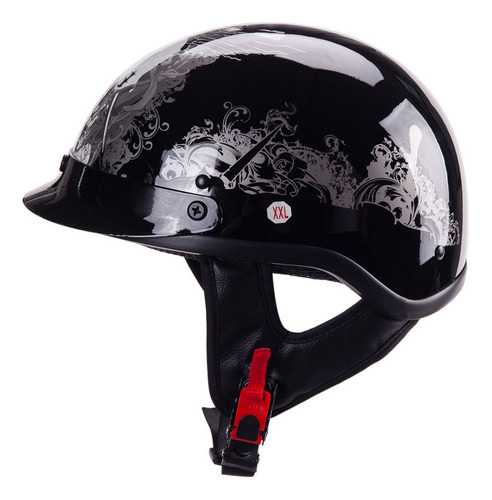 Medio Casco Harley Para Moto, Diseño De Calavera Y Flor, Col