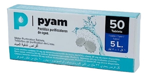 Pastillas Potabilizadoras De Agua Caja 50 Comprimidos Pyam
