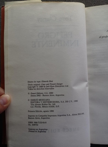 Peligro Inminente - Tom Clancy (Usado)