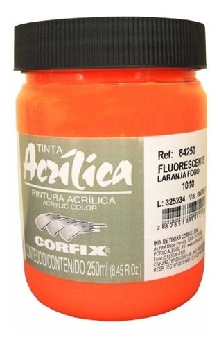 Tinta Acrílica Fluorescente Corfix 250ml 1010 Laranja Fogo