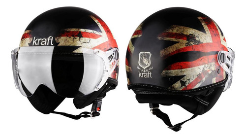 Capacete Kraft Plus Inglaterra Preto P 56 - Custom Harley